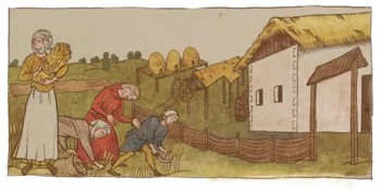 Peasant villagers farming.