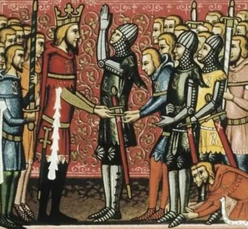 Roland pledges his fealty to [https://en.wikipedia.org/wiki/Charlemagne King Charlemagne].