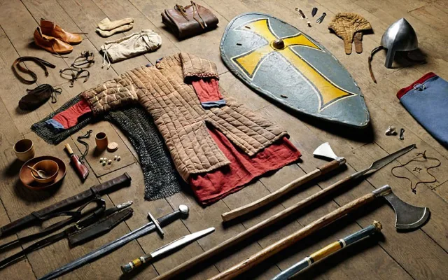 A knight's armor and weapons.