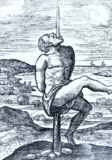 As the name suggests, Medieval impalement meant to be impaled (or stuck through) a large sharp object, such as a metal spear or pole and left to die. This corporal punishment was regarded as one of the most shocking public form of executions and was often given to suspected witches, women found guilty of infanticide and child molesters. It could take up to three days to die by impalement, an extremely painful and cruel punishment.