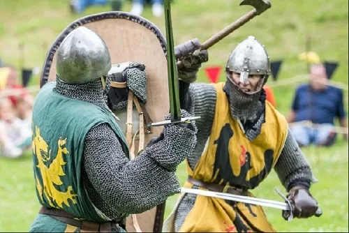 Two knights engaging in combat.