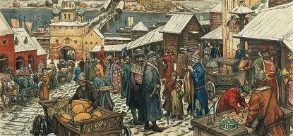 A busy day in a town's market.