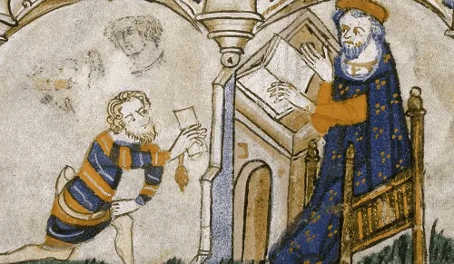 A messenger delivering a letter to the intended person.