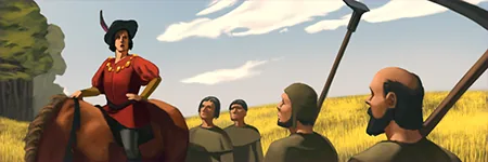 A group of peasants praising a nobleman.