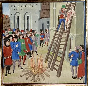 Perhaps the most brutal of all execution methods is hung, strung and quartered. This was traditionally given to anyone found guilty of high treason. The culprit would be hung and just seconds before death released then disemboweled and their organs were then thrown into a fire - all while still alive. Once dead, they would then be cut into four pieces and traditionally have their body parts sent to four different parts of a city as a public warning to others.