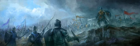 A great war with banners waved.