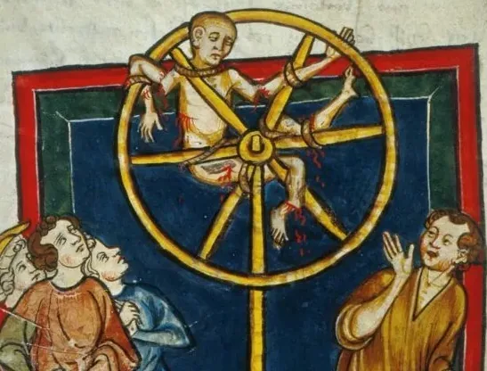 The wheel or Catherine wheel involved the victim’s limbs being gradually broken while strapped onto a wheel and then left to die. Agonising, this form of execution could take days to die.